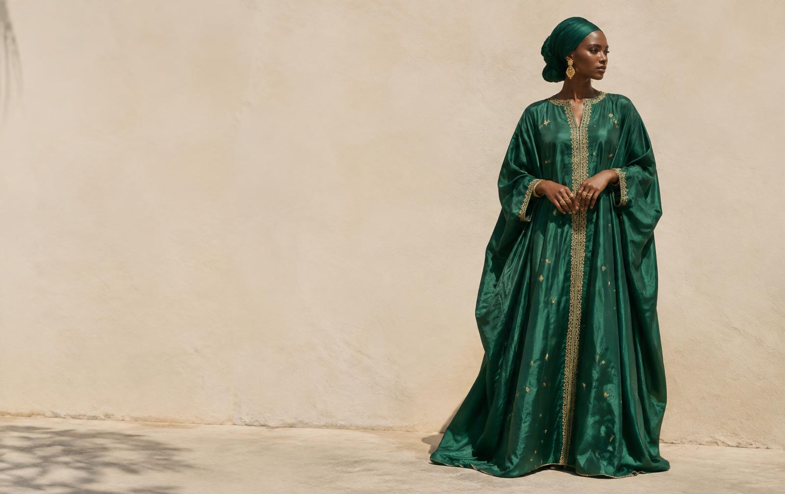 Femme en boubou émeraude brodé